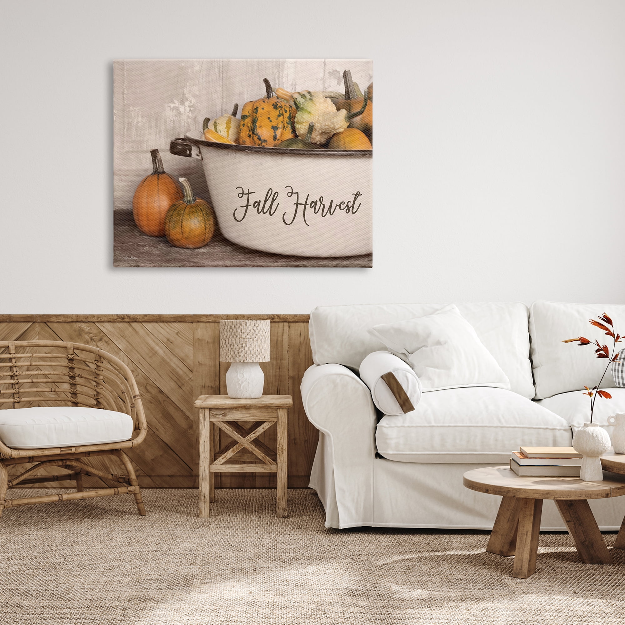 Fall Harvest Bowl Gourds Pumpkins Arrangement Still Life Botanical & Floral Graphic Art Gallery-Wrapped Canvas Print Wall Art