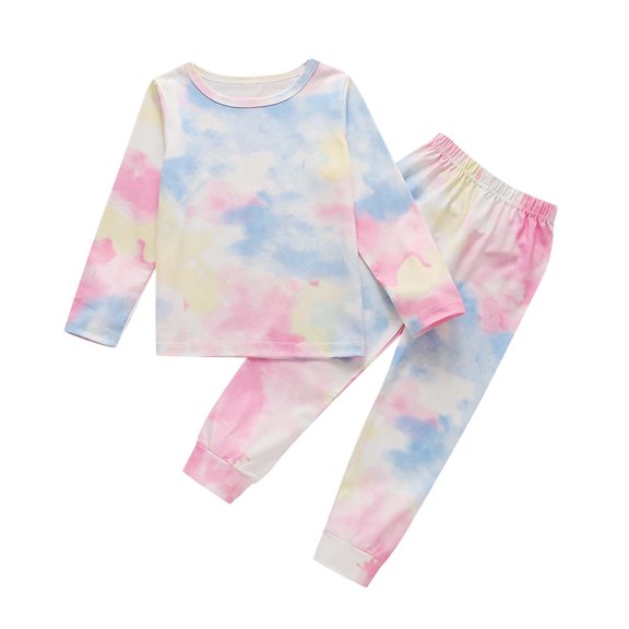 Baby Summer Clothes Toddler Girls 2pcs Rainbow Tie-dye Long-sleeved Top Trousers Suit Clothing Outfits