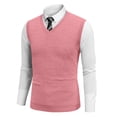 thumbnail image 2 of Huankd Men's Solid Sweater Vest Sleeveless Knit V Neck Spring Winter Casual Pullover Top Pink 3XL, 2 of 6