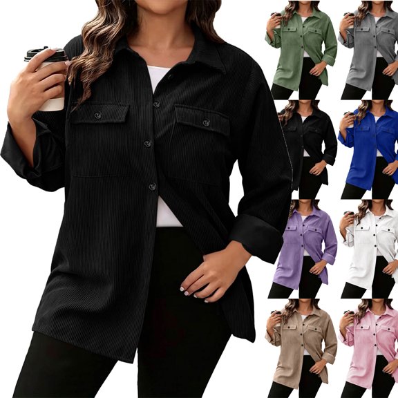 Women's Cardigan Winter Tops Casual Fashion Solid Color Lapel Button Up To Long Sleeved Top S-2XL