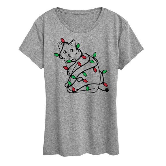 Instant Message - Christmas Lights Cat - Women's Short Sleeve Graphic T-Shirt