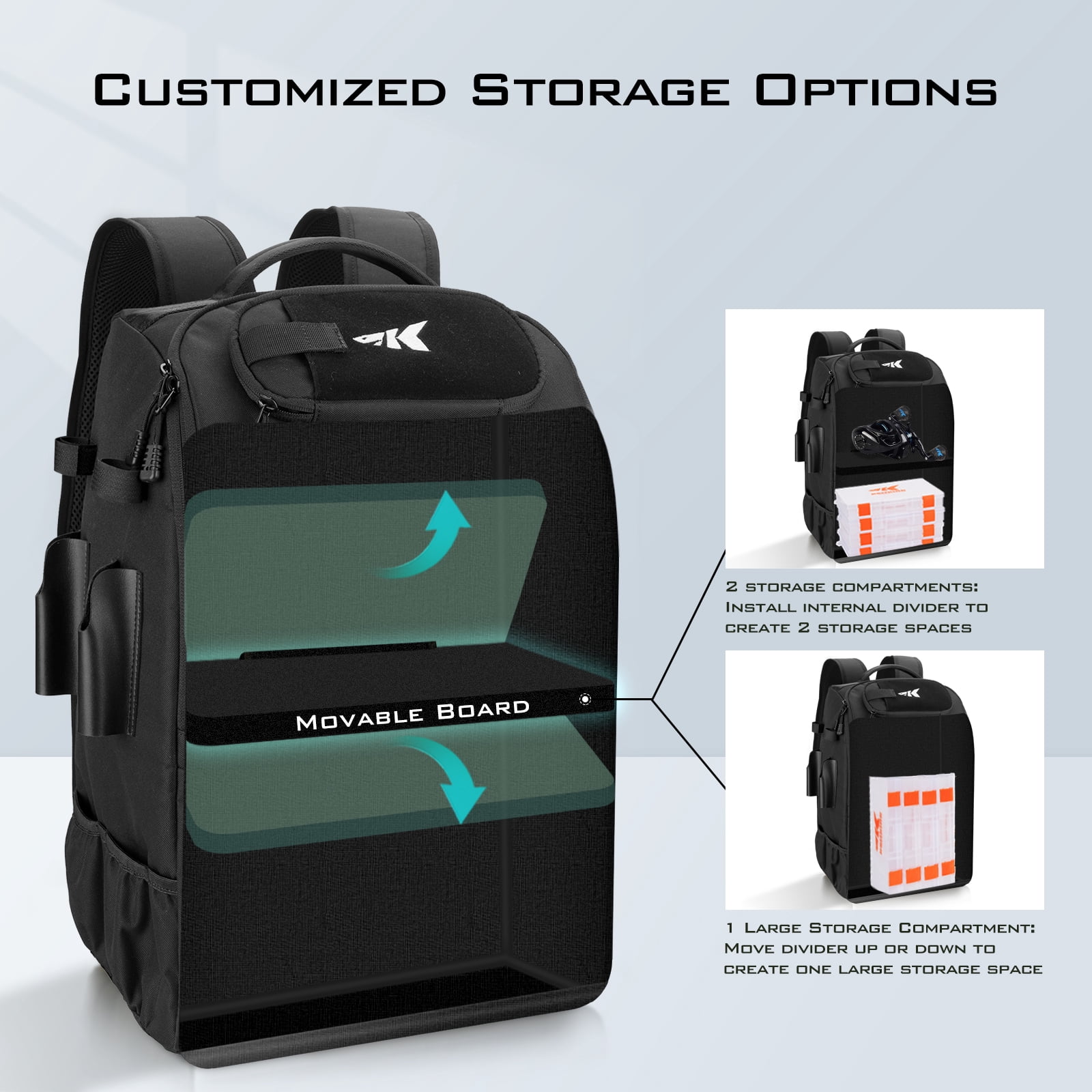KastKing Karryall  Tackle Backpack with Rod Holders 4 Tackle Tray,Fishing Bag Storage Fishing Gear -Black