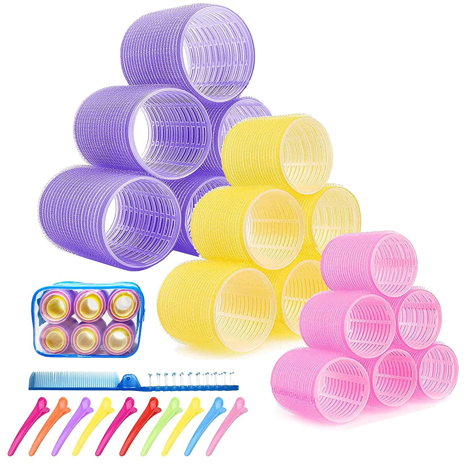 Jumbo Hair Rollers Set, Large Velcro Rollers for Hair, 30 Packs 3 Sizes