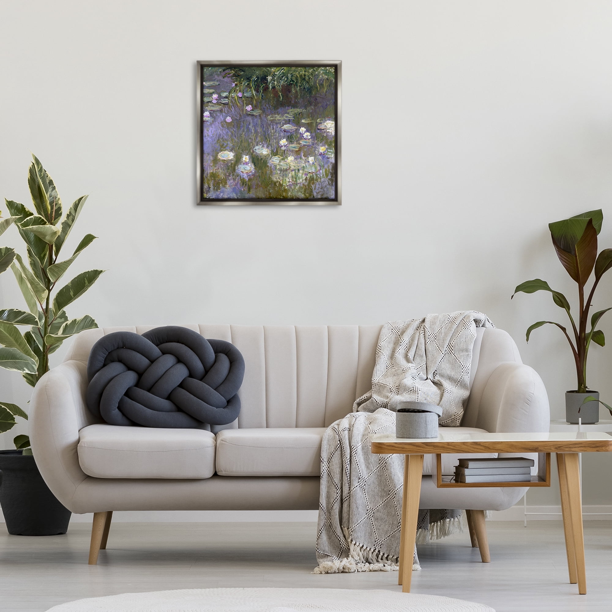 Stupell Industries Classical Water Lilies Monet Landscape & Nature Painting Gray Floater Framed Canvas Art Print Wall Art, 25 x 25