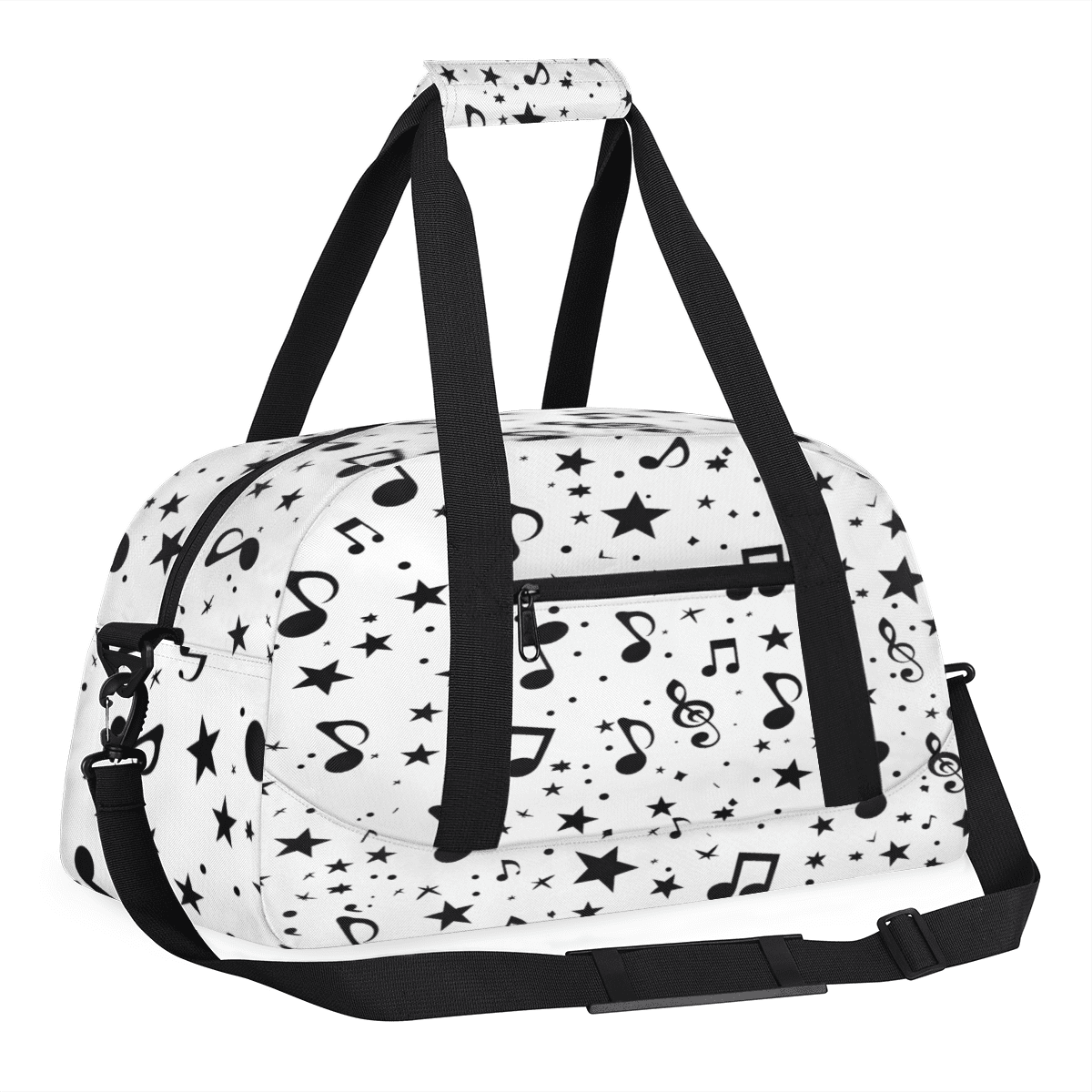 Herdesigns Black and White Music Sports Duffle Bag for Women & Men, Musical Notes Gym Bag Dance Bag Overnight Bag Carry On Weekender Travel Bag
