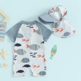 thumbnail image 3 of Bagilaanoe Toddler Baby Boys One-Piece Swimsuit Cartoon Print Short Sleeve Zipper Rashguard Swimwear + Swimming Hat 3M 6M 12M 2T 3T Kids Jumpsuit Bathing Suit, 3 of 8