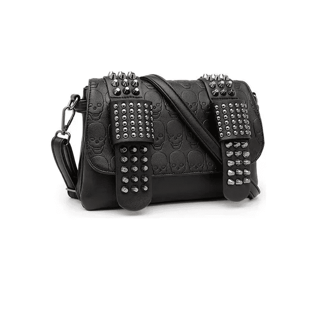 Bolso Bandolera Con Remaches De Calavera Punk, Mujer, Cadena Xtellar negro