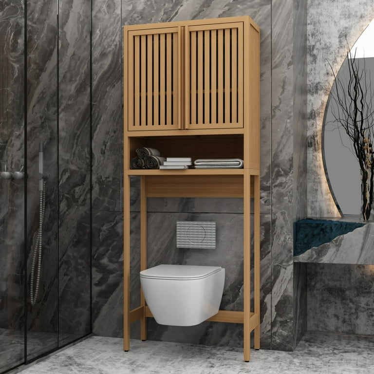 Bamboo Over The Toilet Storage Cabinet | Bathroom Space Saver With Adjustable Shelf | Natural Finish