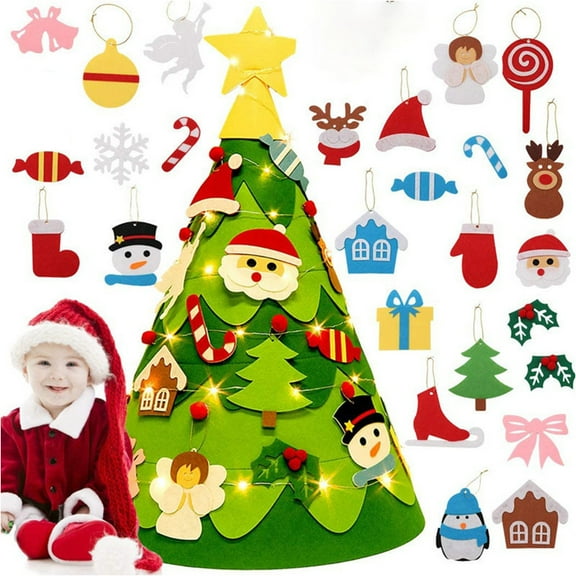 Christmas Tree for Toddlers, Kids Interactive Christmas Tree with 21Pcs Detachable Tree Ornaments and LED String Lights, 29.5x21.6in