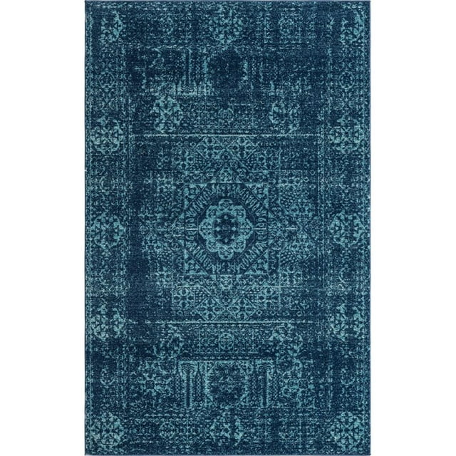Unique Loom Tradition Distressed Rug 5' x 8' Rectangle Navy Blue/Turquoise