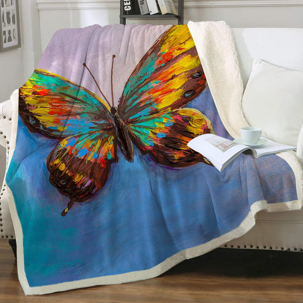 Just For Kids Butterfly 50 x 60 Plush Throw Blanket Pink/Blue/Yellow/Teal 