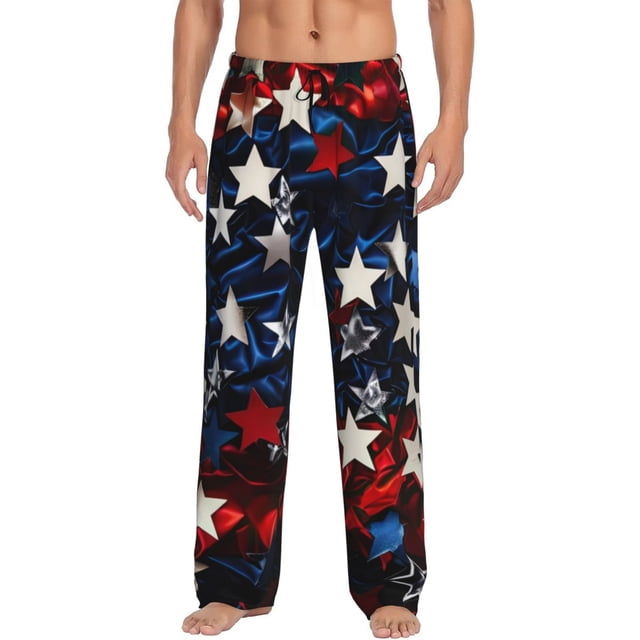 Fotbe Red Blue White Stars Pantalones de Pijama para Hombre, Pantalones de Dormir, Pantalones de Casa con Cintura Ajustable y Bolsillos-Medium