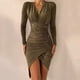 thumbnail image 2 of Vestido de otoño e invierno para mujer, Sexy, con escote en V, estampado de estrellas, adelgazante, de manga larga, con pliegues en las nalgas Fridja NMB3396, 2 of 6