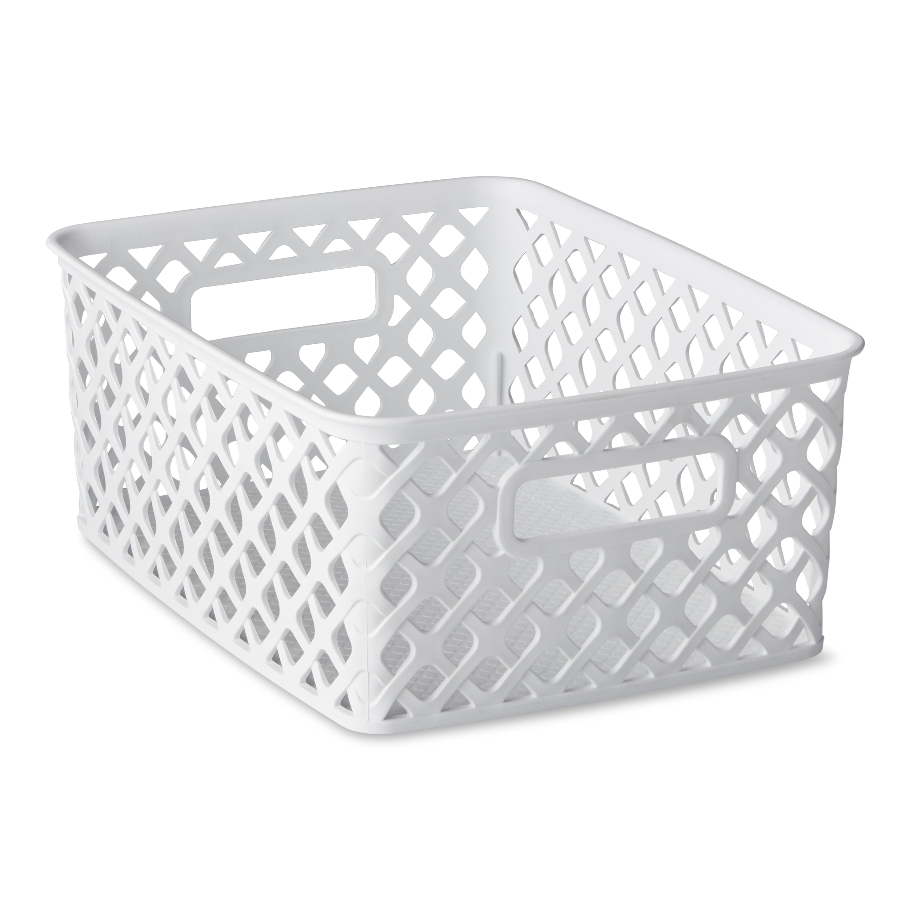 White Large Plastic Weave Basket, 13 x 11 Inches, Mardel