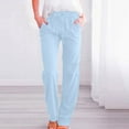 thumbnail image 2 of Ediodpoh Pants for Women High Waisted Wide Leg Casual Drawstring Elastic Comfy Straight Long Pants Light Blue#2 L, 2 of 5