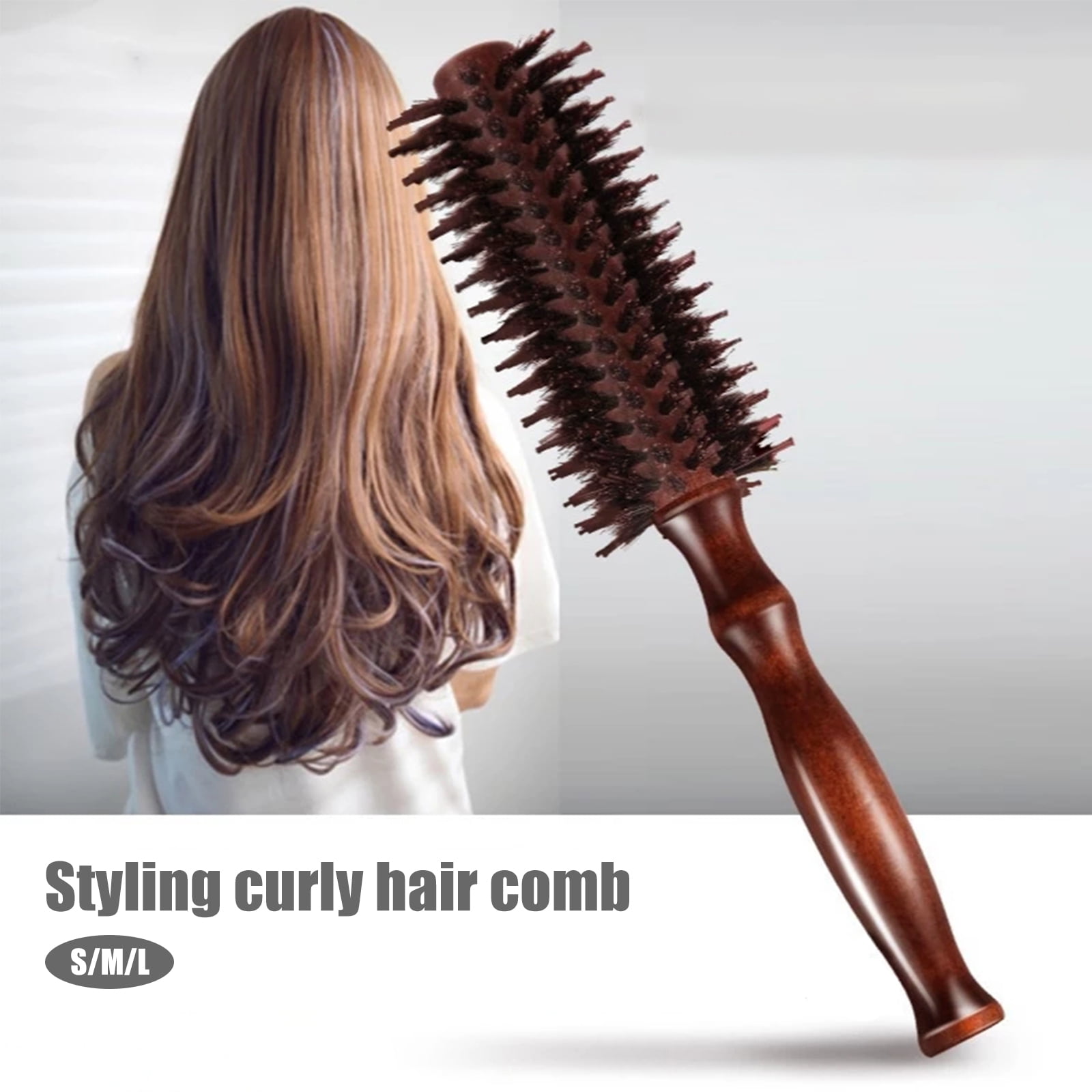 Boar Bristle Round Hair Brush Wooden Handle Styling Brush Anti Static  Roller Hair Comb for Women and Men,Straightening and Curling,Wet and Dry  Hair by TWSOUL 