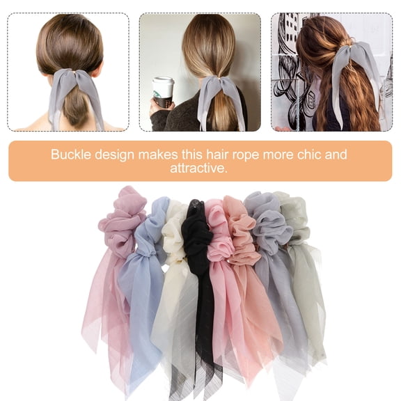 UNOMOR Scrunchies for Women Thick Hair Elastic Hair Band Blue 8Pcs Buckle Design