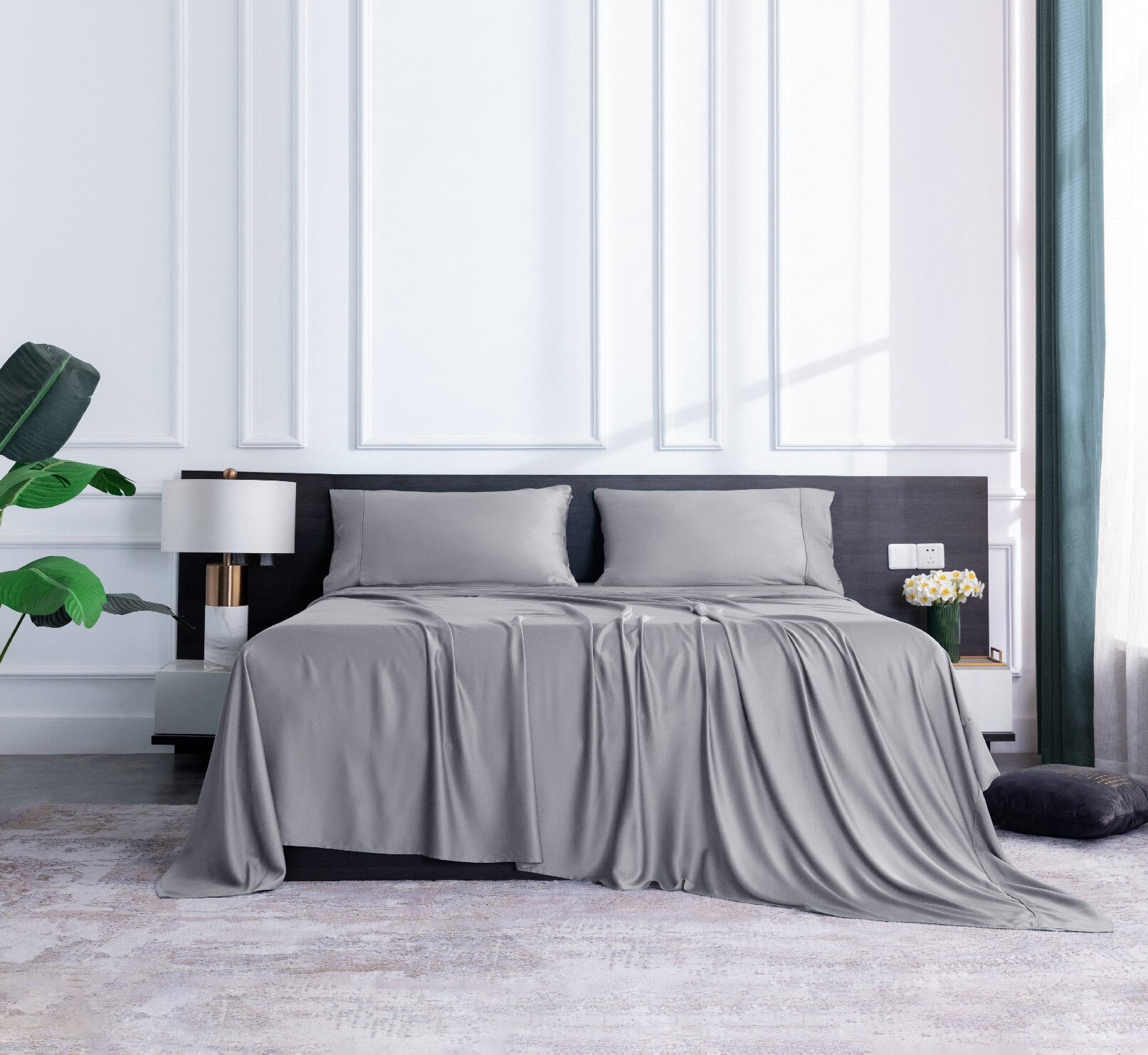 Lidoloka Luxury Bamboo Bed Sheets Set Queen 4 Pcs for Adult,Soft&Cool,16" Deep Pocket,Gray