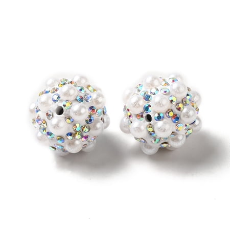 20pcs Polymer Clay Rhinestone Beads with Imitation Pearl Round White 17~17.5mmx17mm Hole: 1.6mm
