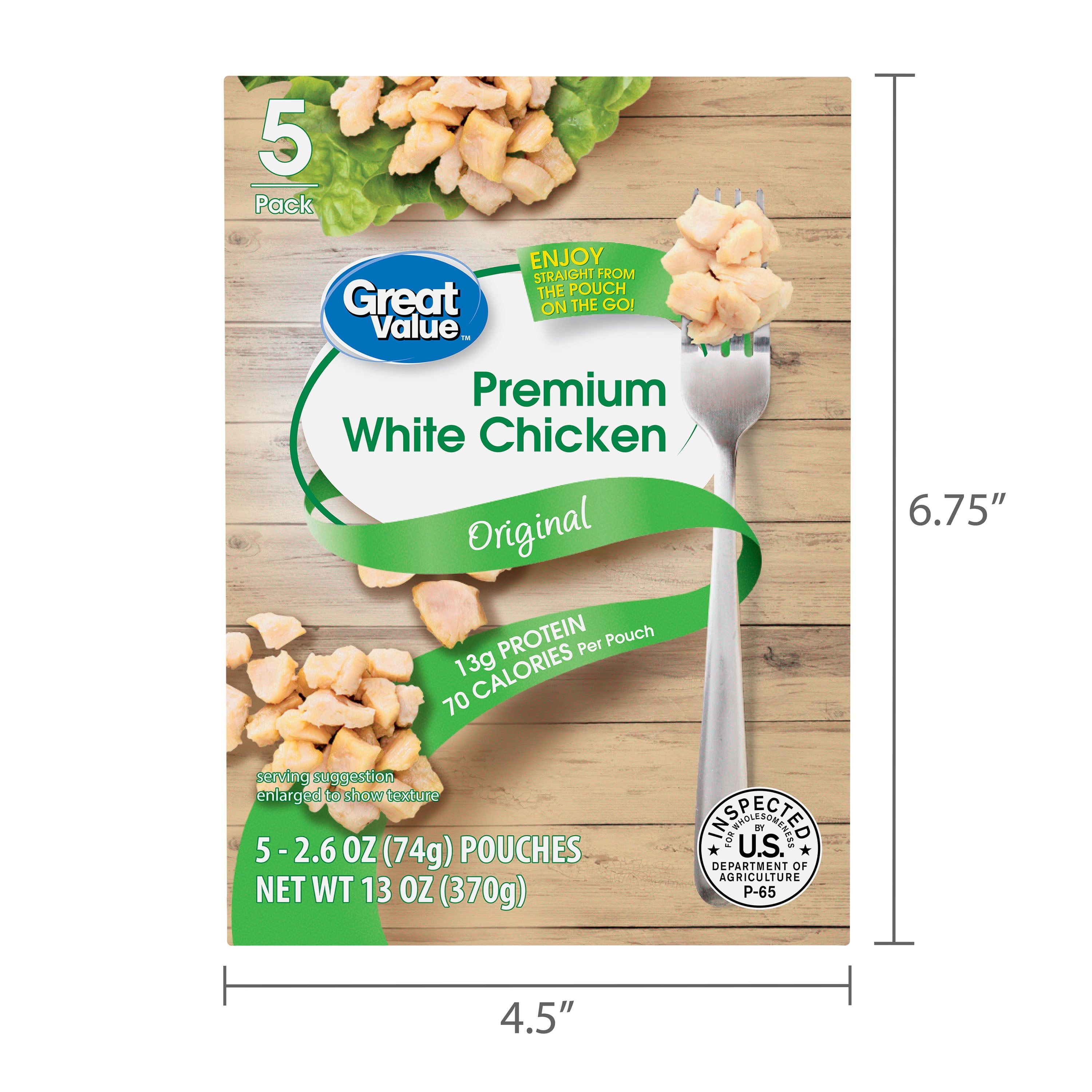 (5 pack) Great Value Premium White Chicken, 2.6 oz, 5 Pack