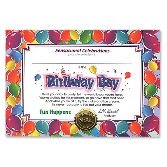 Pack of 6 ''Birthday Boy'' Certificates 5'' x 7''