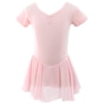 thumbnail image 7 of Girls Dance Leotard with Skirt Short Sleeve V-Neck Ballet Top Gymnastics Outfit for Kids Kids Light Pink Polyester,Size 14-15 T, 7 of 7