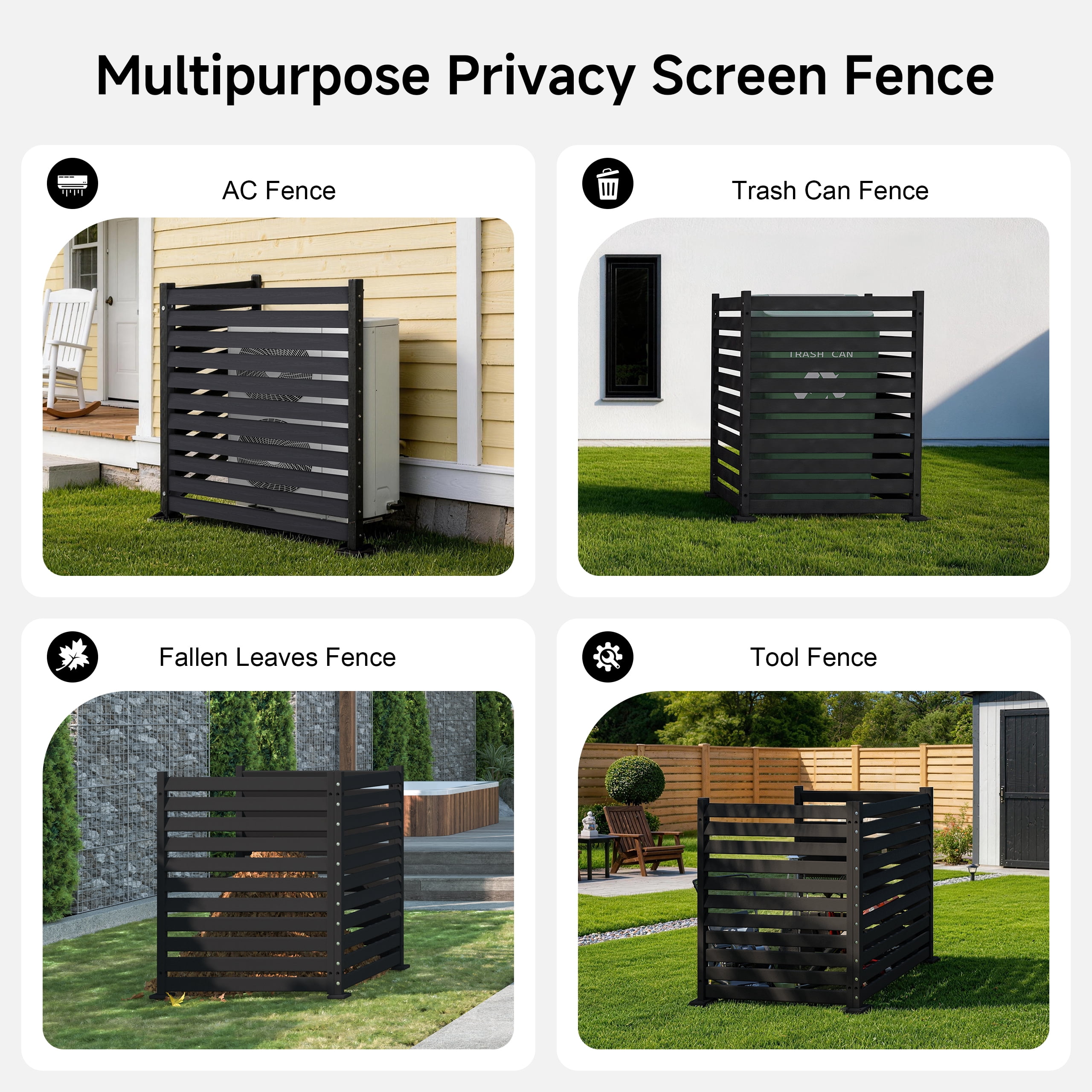 HDPE Outdoor Privacy Screen Fence Panel, 38"W x 48"H (2 Panels) AC Unit & Trash Can Enclosure, Weather-Resistant Privacy Wall with Ground Stakes & Base Plates