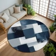 thumbnail image 3 of 7ft Round Rug, Navy Blue White Non-Skid Rubber Backing Large Area Rugs - Living Room Bedroom Home Office, Modern Abstract Art Oil Painting Geometric Indoor Floor Mat Carpets Washable Rug, 3 of 9