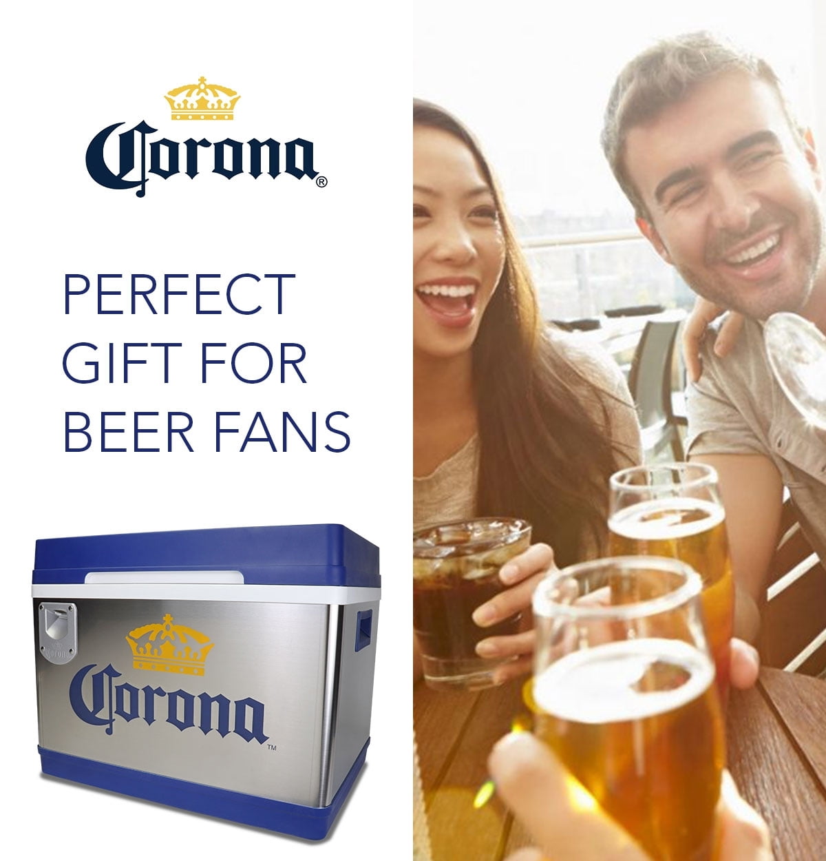 Corona Cruiser 45L (48 qt) Portable Cooler with Bottle Opener, Thermoelectric Travel Fridge, 12V DC/110V AC, Silver and Blue