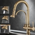 thumbnail image 4 of 3 Way Kitchen Faucet with Pull Out Spray Brass Antique Sink Faucet Hot and Cold Water Swivel Kitchen Sink Faucet-A, 4 of 5