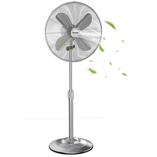 Costway 16" Metal Oscillating Pedestal Fan 3 Wind Speed Height Adjust w/ 4 Blades Silver