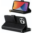 thumbnail image 3 of Wallet Case Compatible with iPhone 12 Pro/iPhone 12 Case,[9 Card Slots] [Wrist Strap] [Stand Feature] Zipper Cash Pocket Magnetic Leather Cover Shockproof Slim Case for iPhone 12 Pro,6.1" Black, 3 of 14