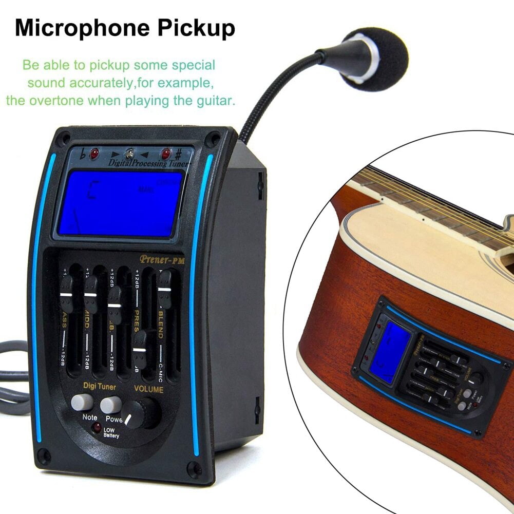 Acoustic Guitar Pickup,5 Band EQ Equalizer Guitar Preamp Piezo Pickup Tuner with Mic LCD Display