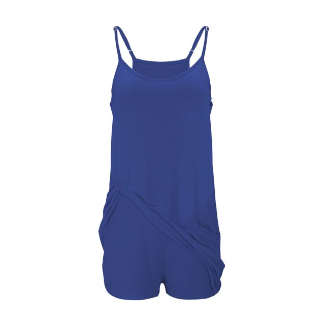 Yigetop Robe Athlétique avec Shorts! Combinaison-Short Décontractée Élégante Unie pour Femme à Double Poche avec Bretelles Réglables Bleu 3TG