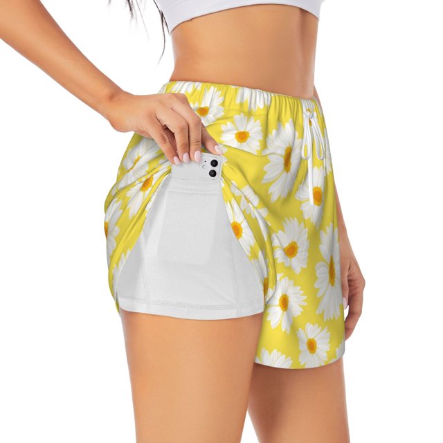 Balery Daisies Flowers Pantalones cortos deportivos para mujer con forro y dos bolsillos, elásticos, para entrenamiento, gimnasio, yoga-Small