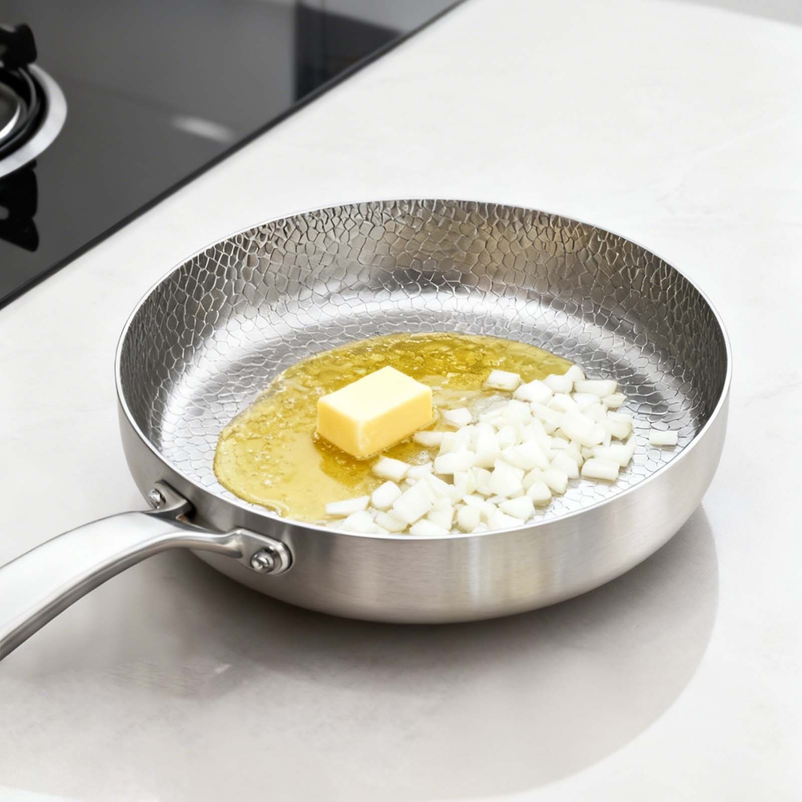Titanium Non Stick Frying Pan, Advanced Scratch Resistant Cookware Without Coating, Ultra-Durable Pure Nonstick Skillet with Lid,Compatible for Gas Ceramic & Electric Cooktops