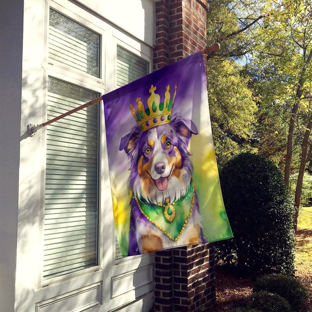 Australian Shepherd King of Mardi Gras House Flag 28 in x 40 in