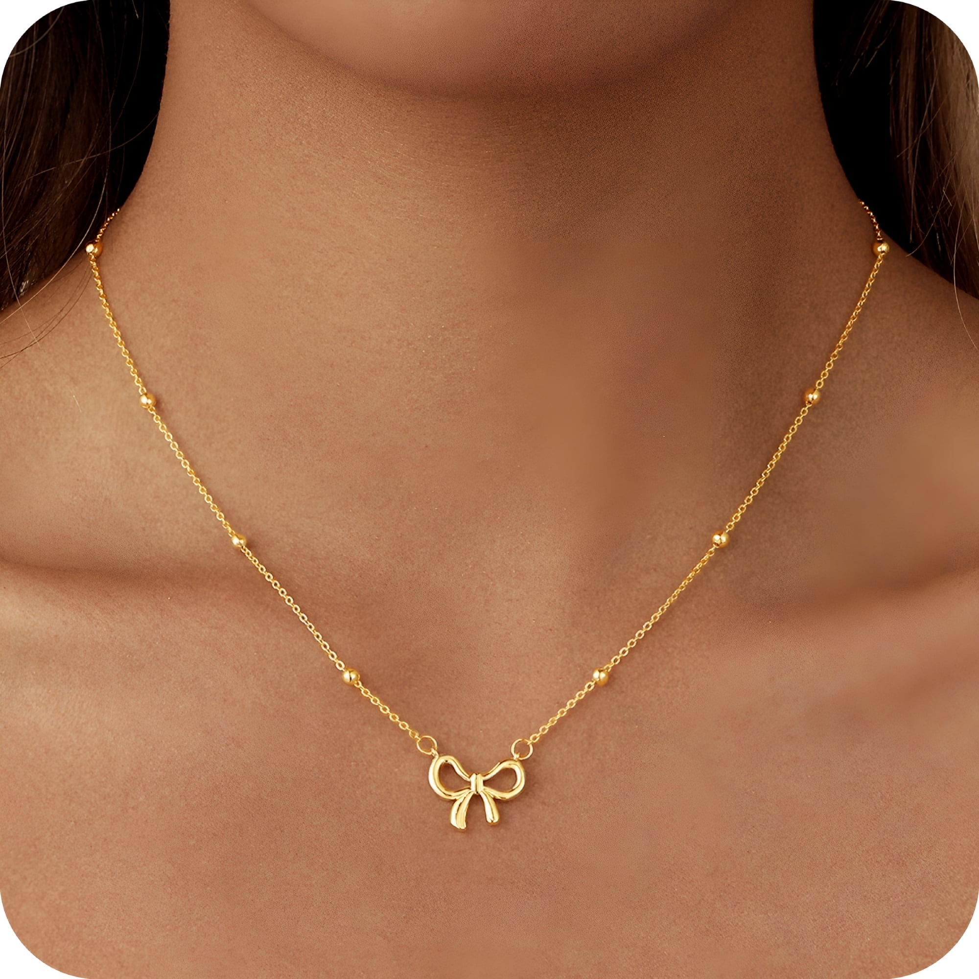 DESIGNICE 2026 New Gold Plated Bow Necklace for Women Dainty Fashionable Classic Bow Pendant Graduation Birthday Party Wedding Jewelry Gifts,For Special Occasions,Daily Wear,Gift Giving