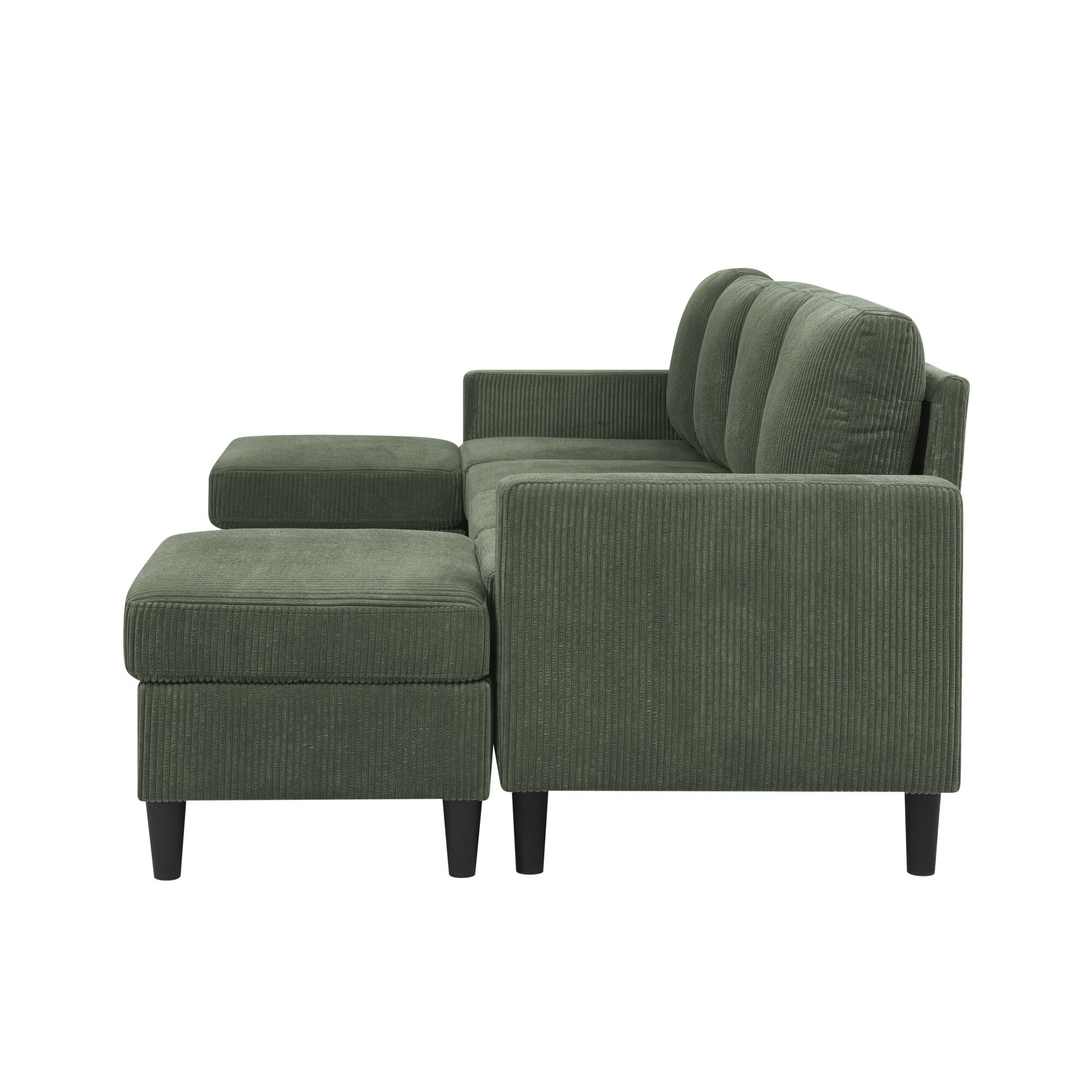 DEALTOPS 101" U-Shaped Modular Sectional Sofa with 2 Ottomans, Corduroy 4-Seater Cloud Couch for Living Room, Green