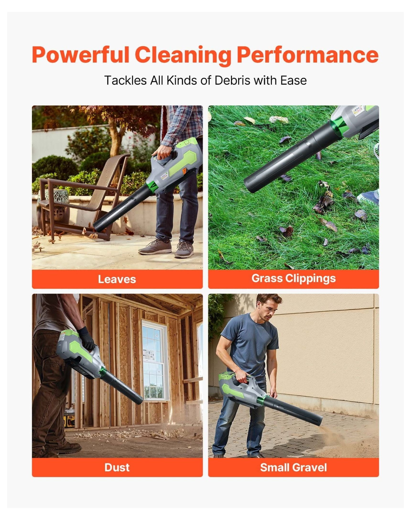 Cordless Leaf Blower 60V, Powerful Electric Blower 5.0Ah Battery, 650 CFM/125 MPH, 3 Speed Control, Lightweight Leaf Blowers for Yard Lawn Care