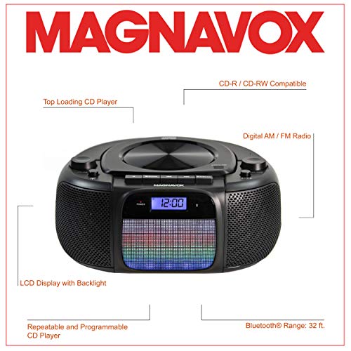 Magnavox MD6972 CD Boombox With Digital AM FM Radio Color Changing Lights And Bluetooth Wireless Technology, Black - image 2 of 3