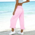 thumbnail image 4 of hlysgo Wide Leg Pants for Woman Palazzo Plaid High Waisted Baggy Wide Leg Straight Pant Spring Summer Casual Trousers with Pockets Pink,XXL, 4 of 5