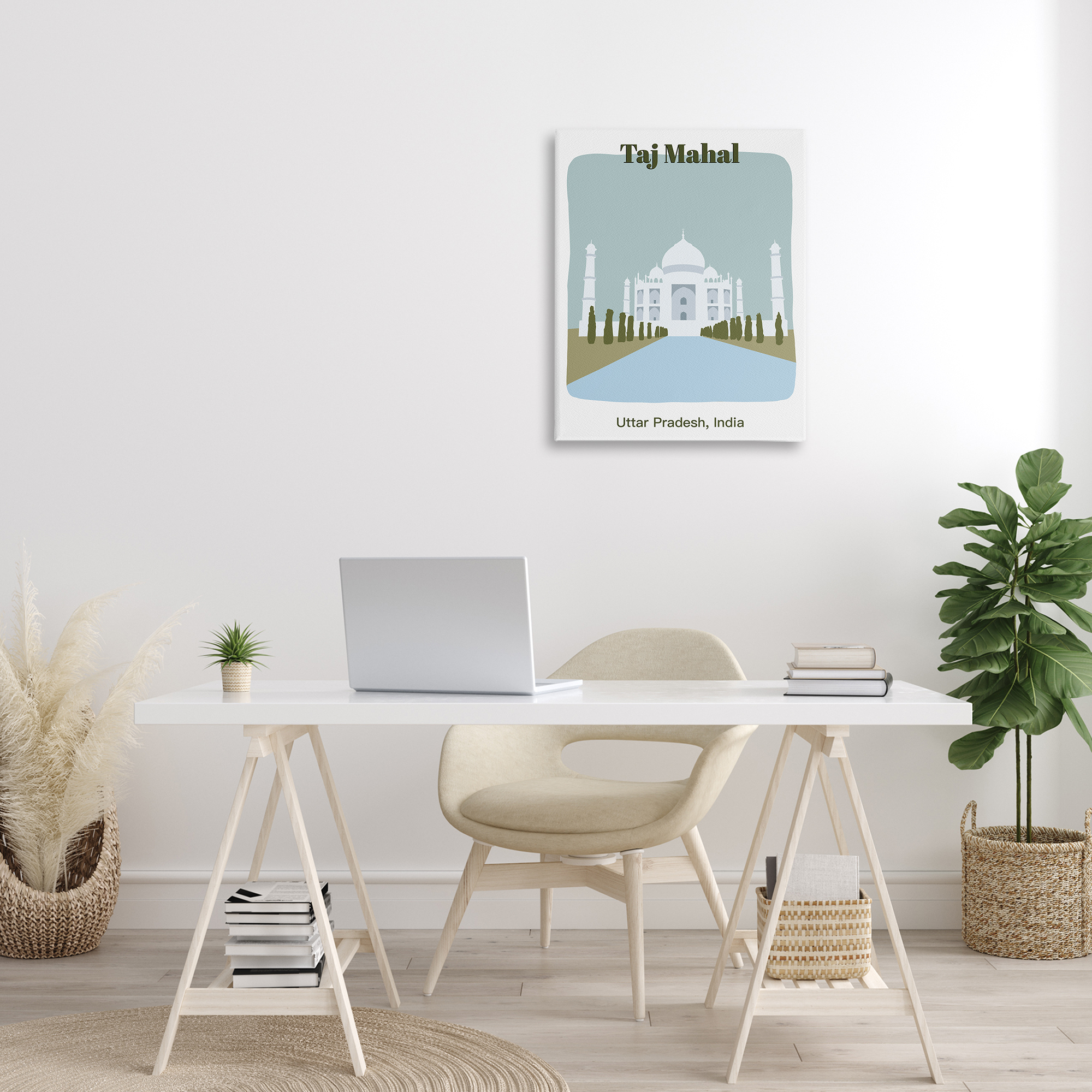 Stupell Industries Taj Mahal Architecture Town & City Painting Gallery Wrapped Canvas Art Print Wall Art, 24 x 30