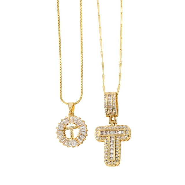 Full 26 Letter Pendant Necklace Women's Copper Round Flower Letter Set 2pc