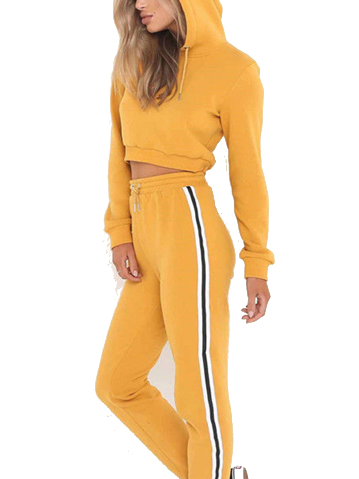 Asvivid Womens Two Piece Outfits Sets Solid Ribbed Zipper Crop Tops Hoodie Sweatsuits Sport Workout Fitness Active Tracksuits