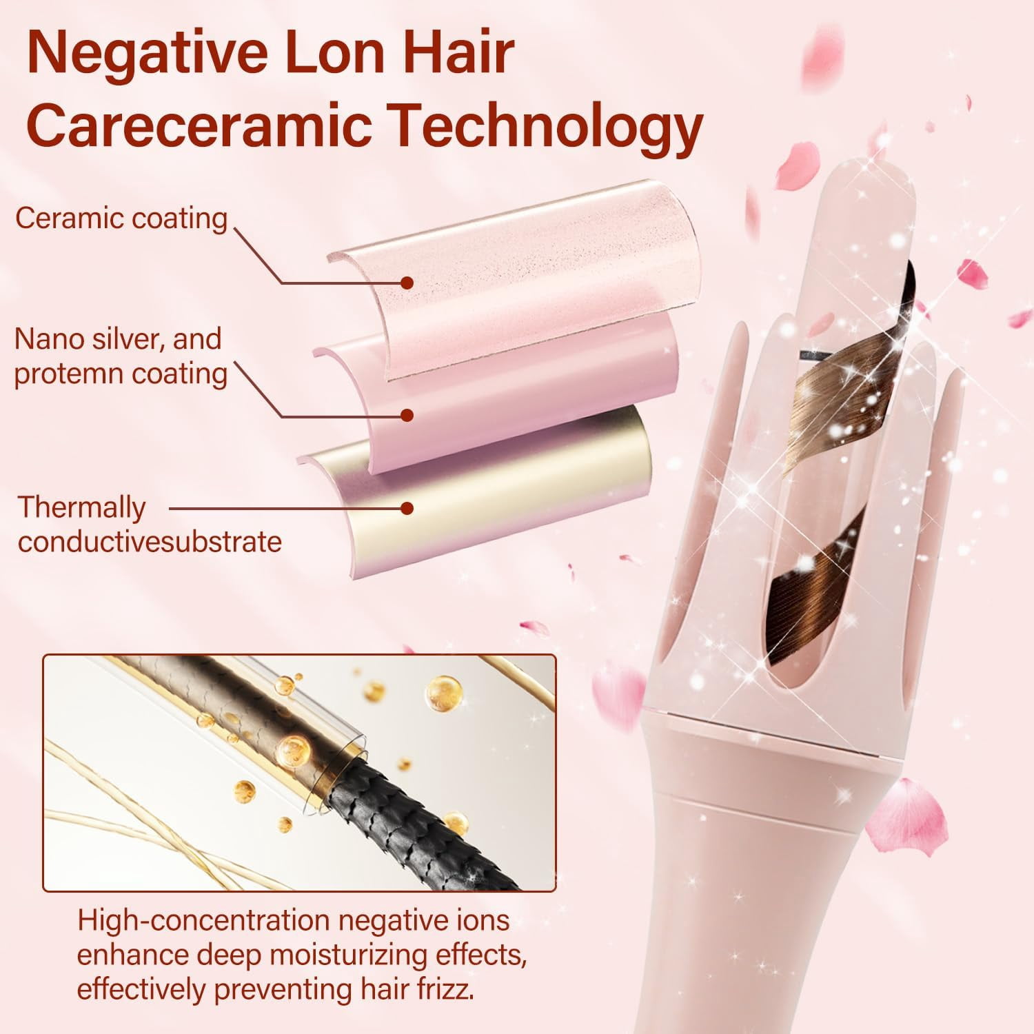 CNV Automatic Hair Curler with 4 Temperature Settings, Auto-Rotating Ceramic Curling Iron with Anti-Tangle & Anti-Scald Design