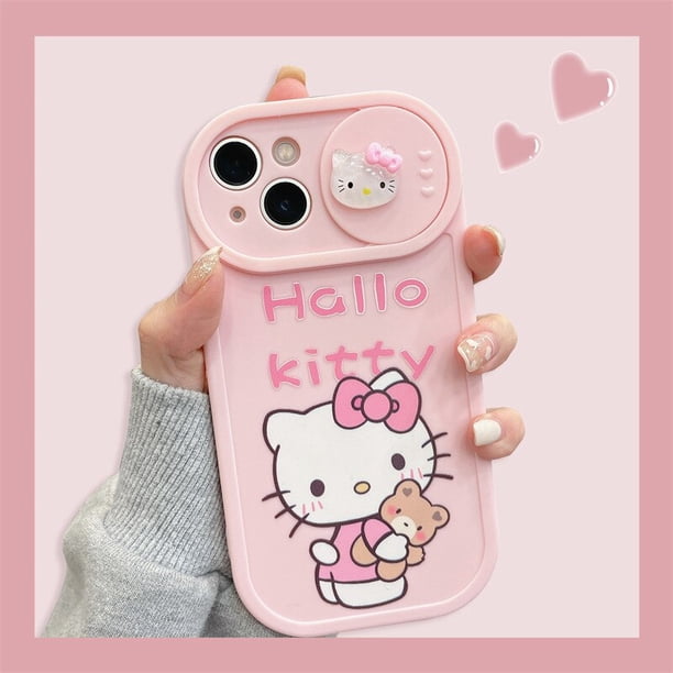 Sanrio-Funda de teléfono con cámara 3D Hello Kitty, carcasa dura a prueba de golpes para IPhone 14 Pro Max 13 12 11 Pro Max Mini XR XS X Plus Fivean unisex