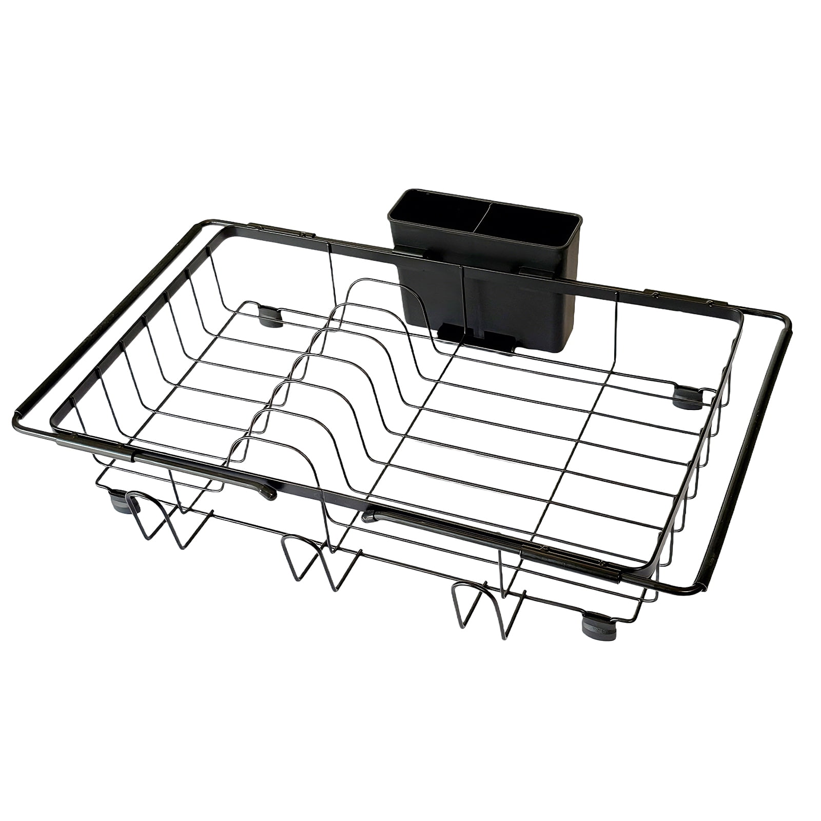 Dish Drying Rack in Sink , Expandable Stainless Steel Dish Rack Over The Sink, Kitchen Sink Drain Strainer with Cutlery Holder & Cup Holders, Fruit and Vegetable Drain Basket,15.74 x 10 x 3 Inch