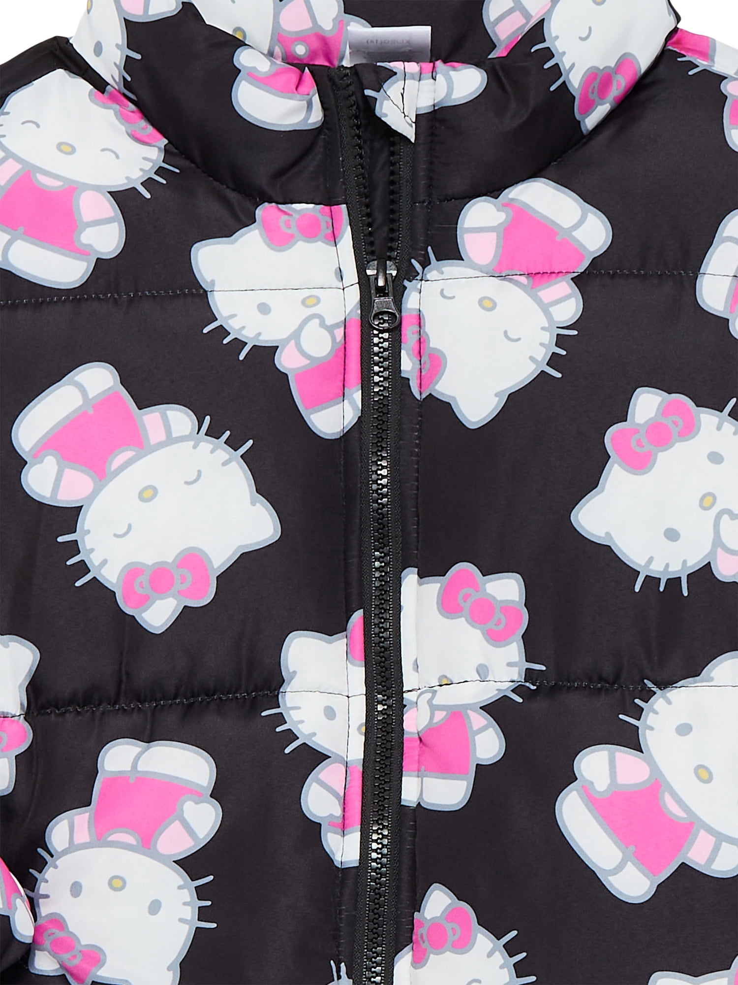 Hello Kitty Girls and Big Girls Print Zip Puffer Jacket, Lightweight, Sizes 4-18