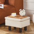 thumbnail image 2 of IVV Linen Storage Ottoman Foot Stool with Solid Wood Legs, Low Step Stool & Footrest with Hidden Storage, Modern Padded Seat for Couch, Living Room, Bedroom - 15.9"L x 12"W x 9.8"H, Beige, 2 of 7
